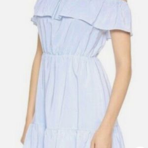 Club Monaco Off the Shoulder Dress, 100% silk, baby blue - Size 8